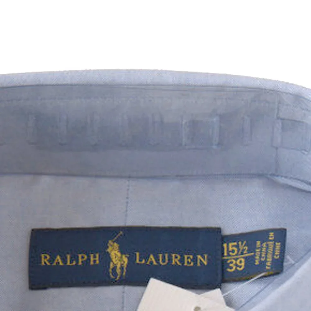 NEW Polo Ralph Lauren Fine Cotton Dress Shirt! Blue With Navy Blue Polo Player